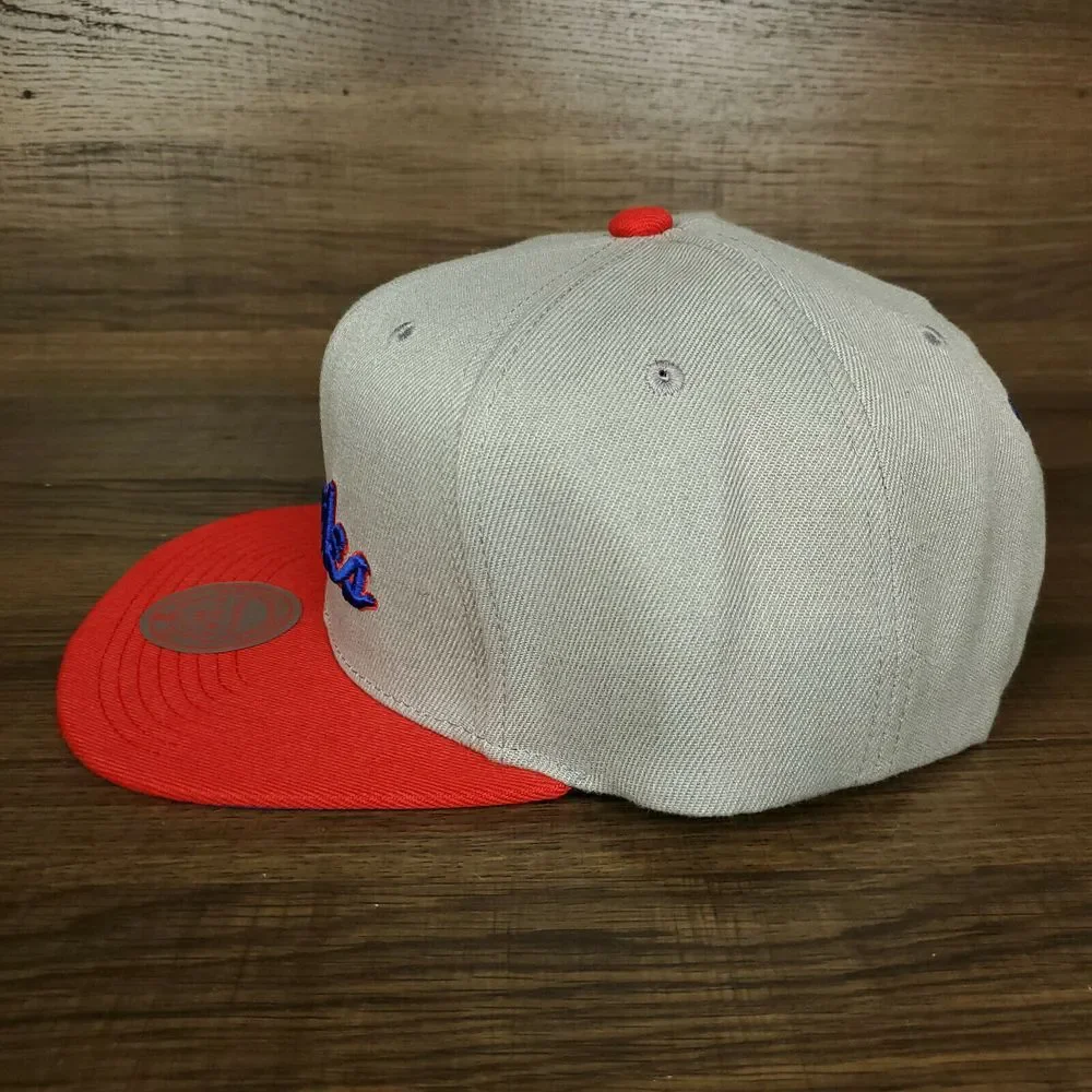 LA Lakers Mitchell & Ness NBA Snapback Hat Cap Script 3D Logo‎ Grey Red NWT
